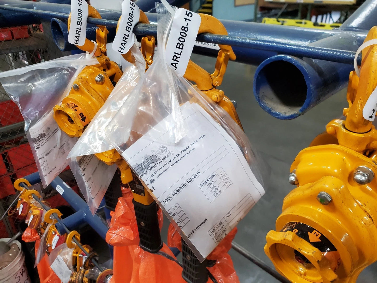 1 EA. Harrington LB008-15 Lever Chain Hoist 3/4t Cap. 15 Ft Lift W/ Load Cert.