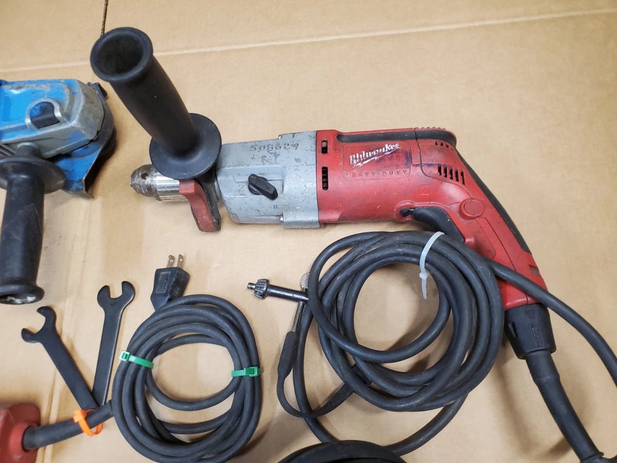 4 PC Milwaukee Shop Tool Set, Bandsaw, Die Grinder, Angle Grinder, Hammer Drill