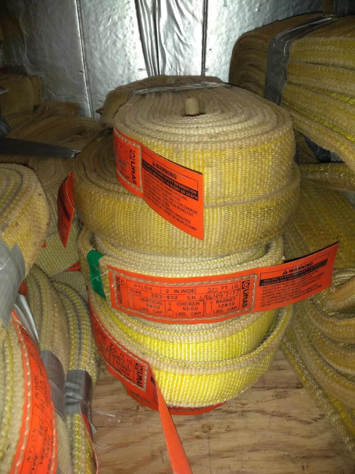 Large Lot of 87 ea Domestic Nylon Slings Ashley, Liftall, 2,3,4 ply &amp; 2,3,4 in.