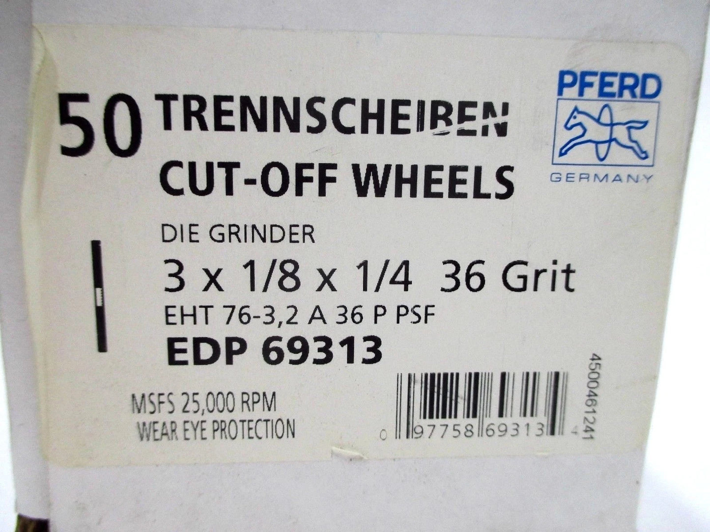 Box of 50 PFERD Germany 69313 Cut-Off Wheels 3 x 1/8 x 1/4 Type 1 Steel 36 Grit