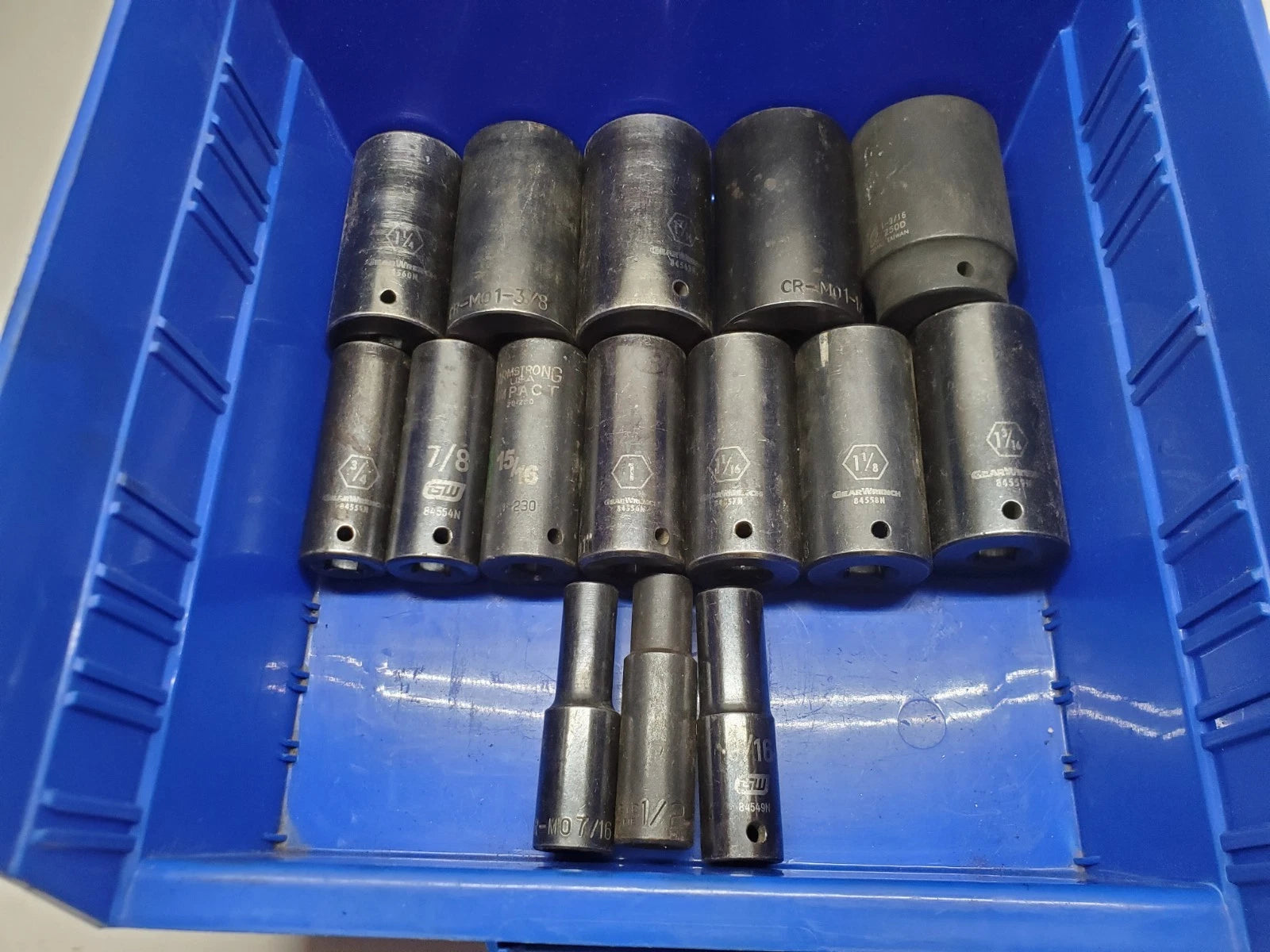 15-PCS GearWrench + More 7/16" to 1-9/16" Deep Impact Socket Set, 1/2" Drive.