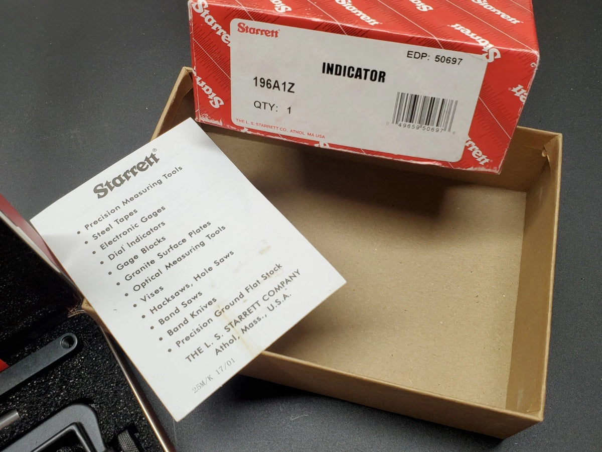 New Starrett 196A1Z Universal Back Plunger Dial Indicator 50697 USA
