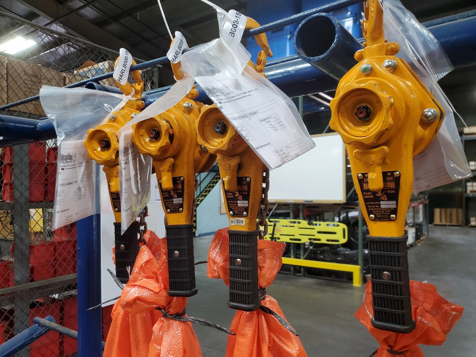 1 EA. Harrington LB008-15 Lever Chain Hoist 3/4t Cap. 15 Ft Lift W/ Load Cert.